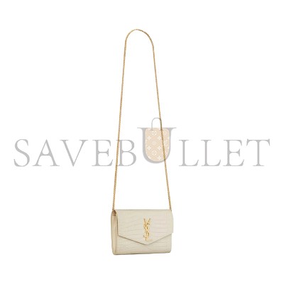 YSL UPTOWN CHAIN WALLET IN SHINY CROCODILE-EMBOSSED LEATHER 607788300256 (19*12*3cm)
